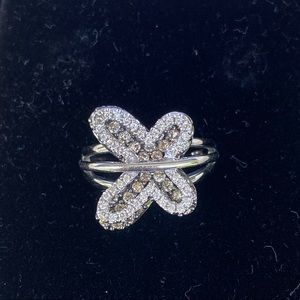 White and champagne Diamond butterfly ring in 14k